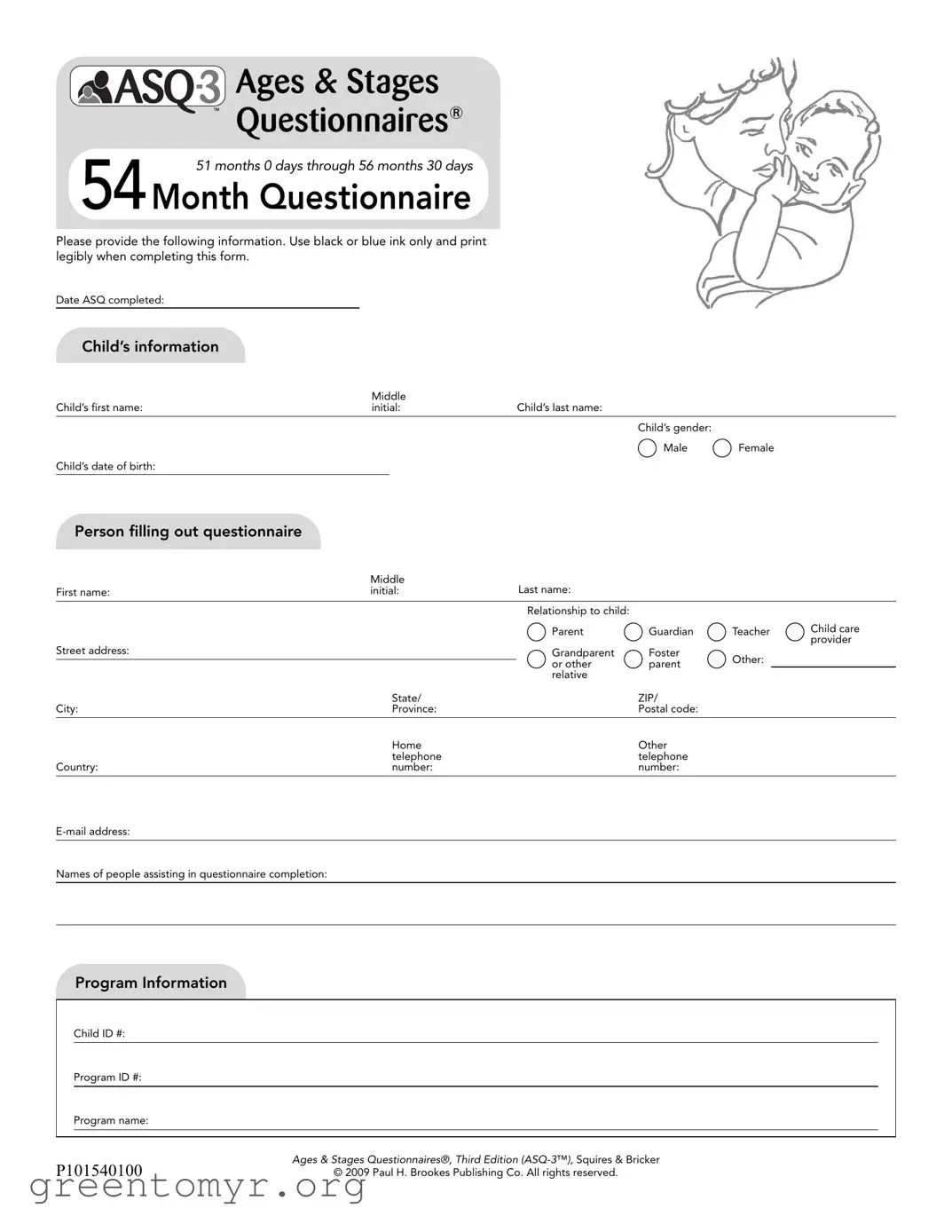 Fill in a Valid Asq 54 Month Questionnaire Template