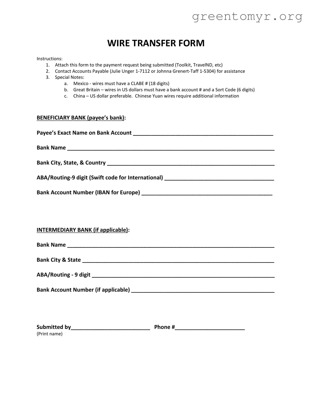 Fill in a Valid Wire Transfer Template