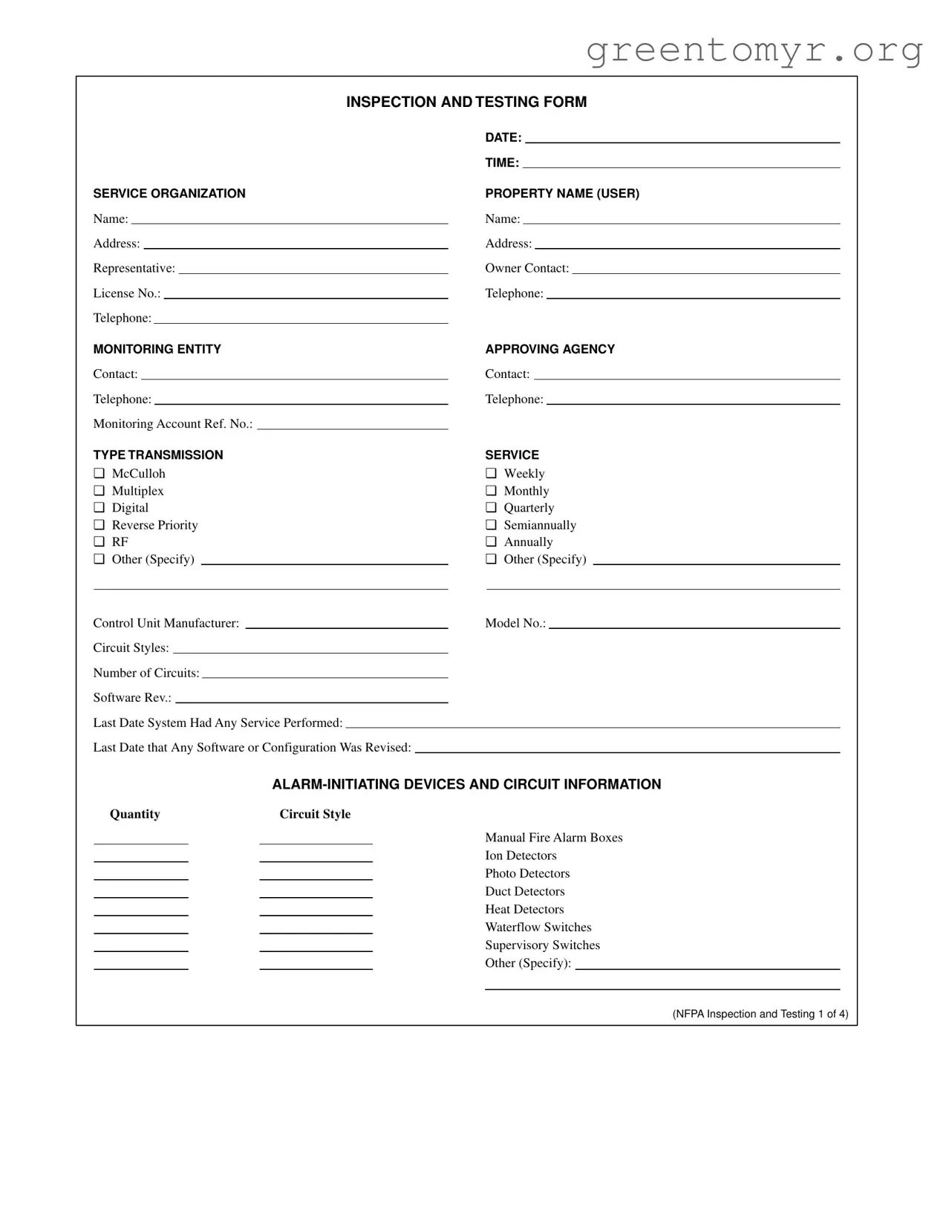 Fill in a Valid Nfpa Testing Template