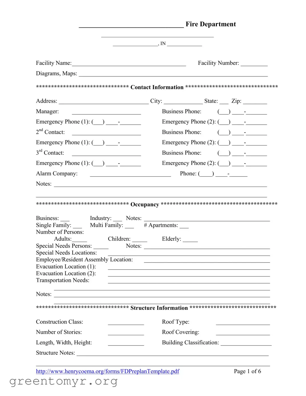 Fill in a Valid Fire Department Pre Plan Template