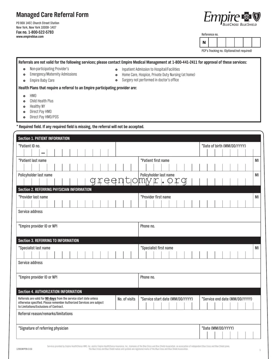 Fill in a Valid Empire Referral Template