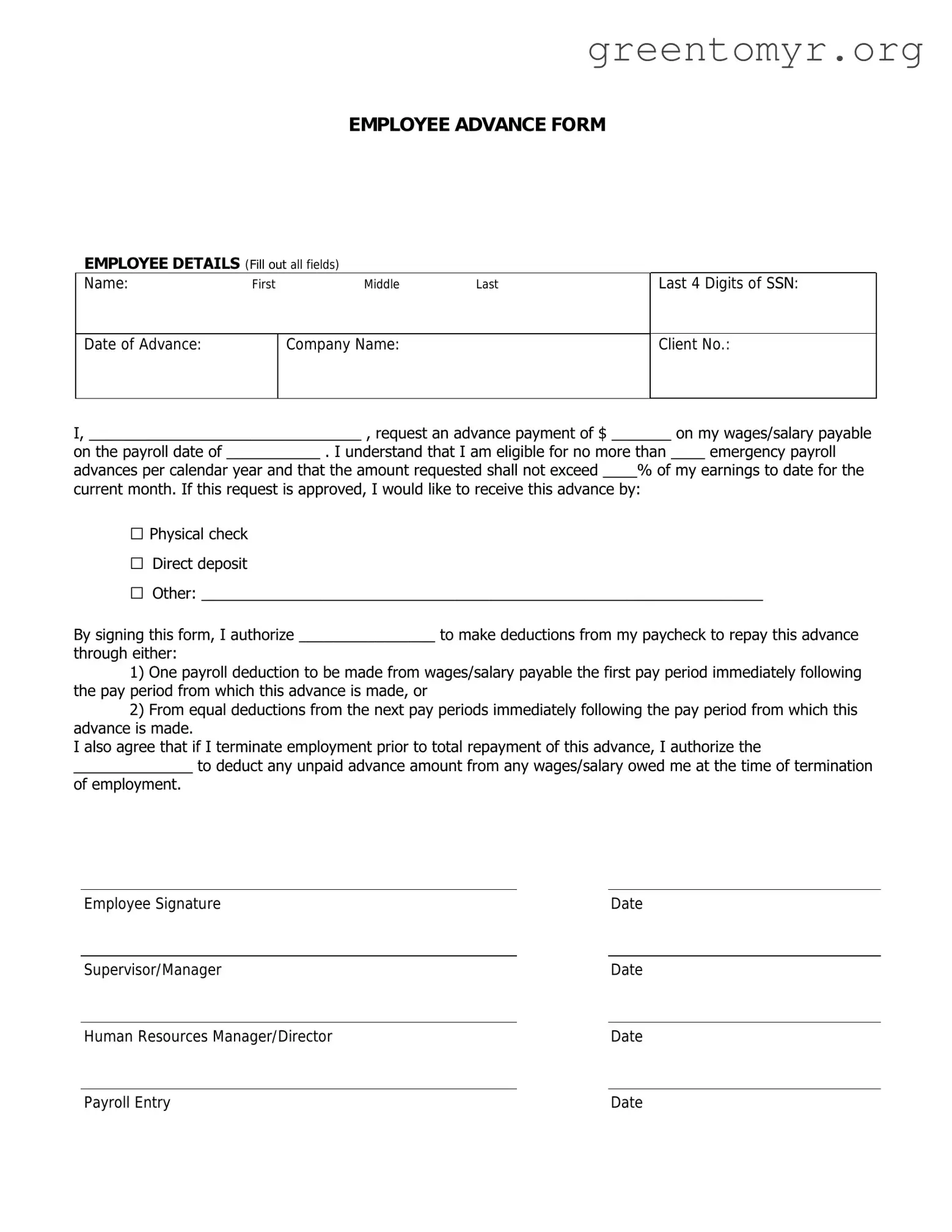 Fill in a Valid Employee Advance Template