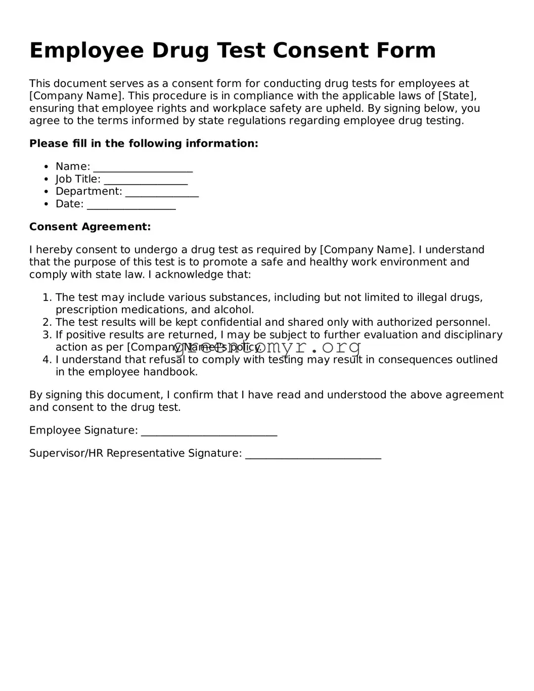 Valid Employee Drug Test Consent Form