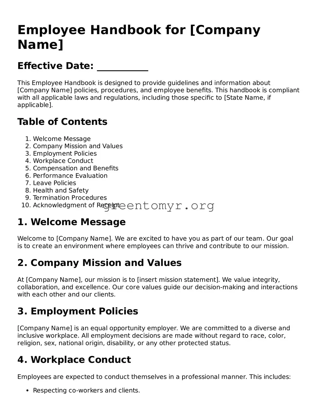 Valid Employee Handbook Form