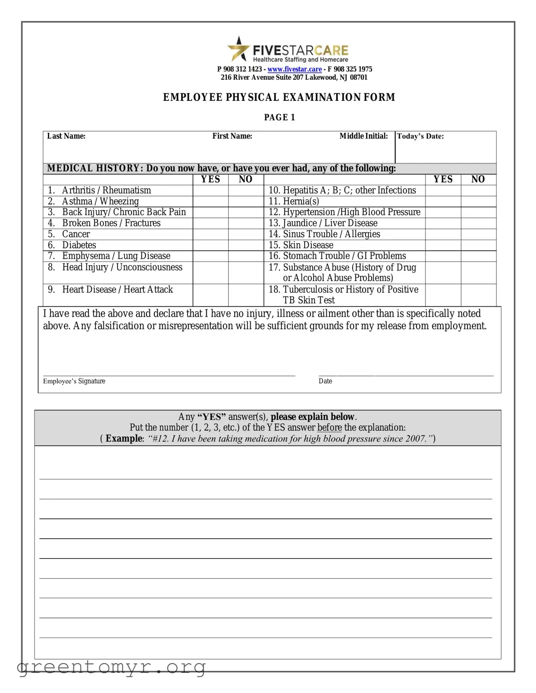 Fill in a Valid Employee Physical Template