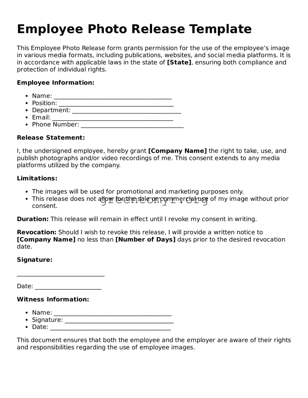 Valid Employee Photo Release Form