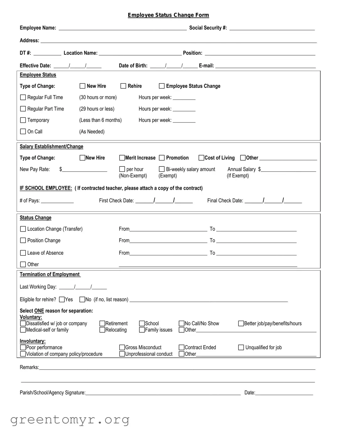 Fill in a Valid Employee Status Change Template