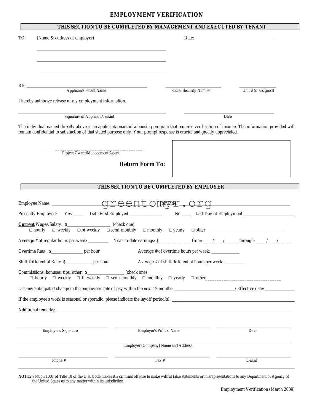 Fill in a Valid Employment verification form Template