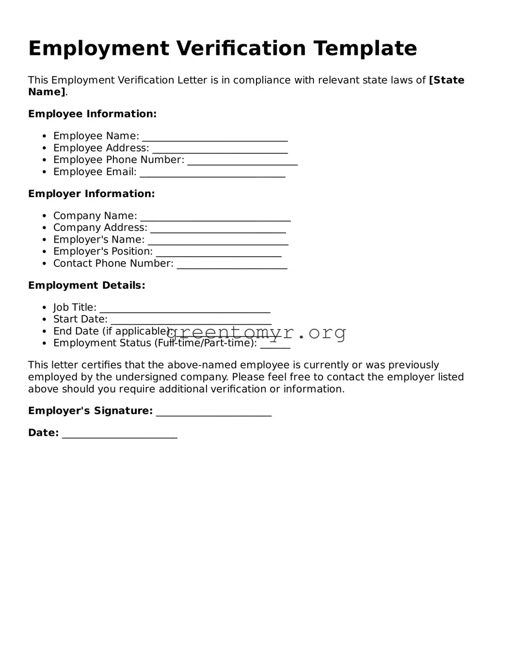 Valid Employment Verification Form