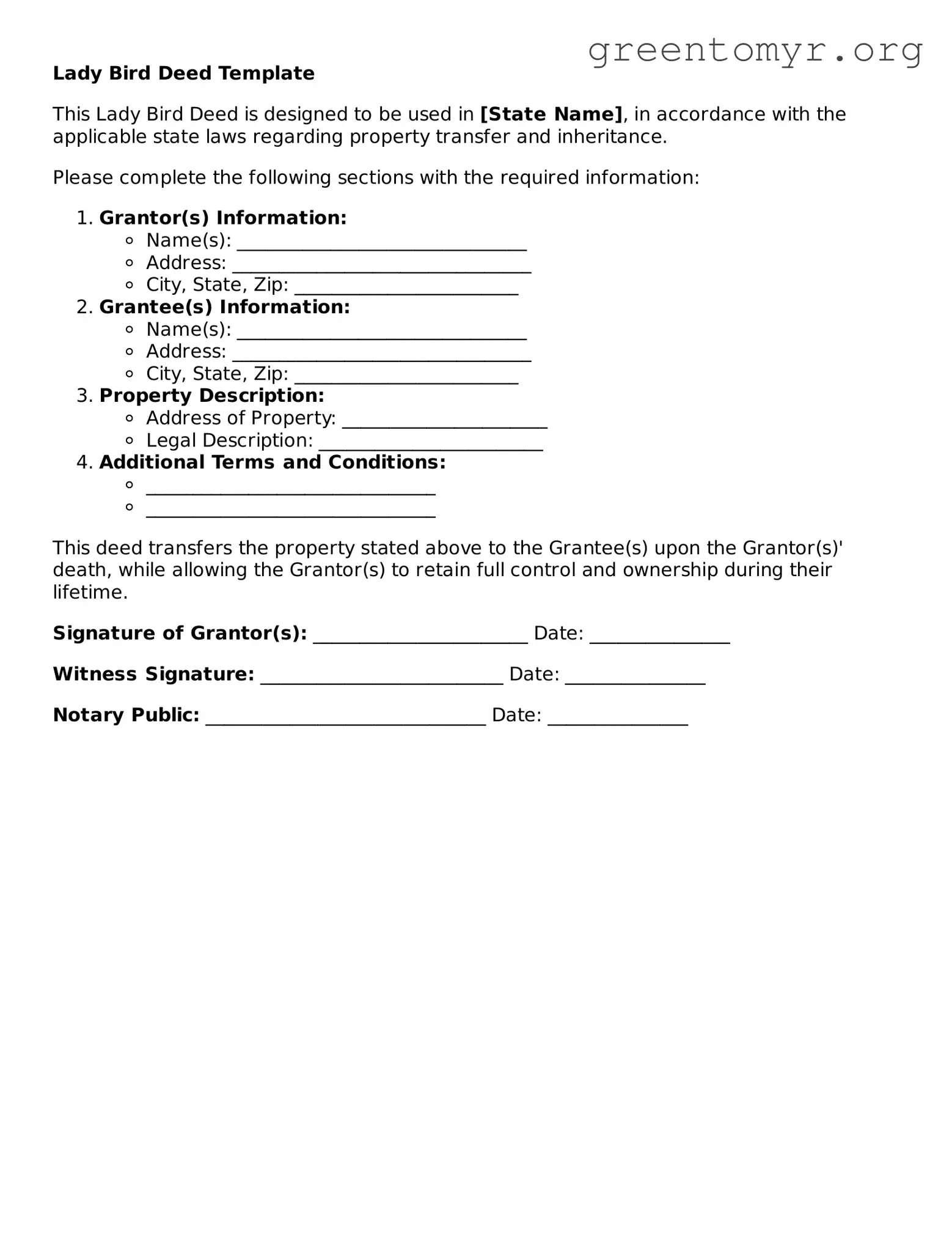 Valid Lady Bird Deed Form