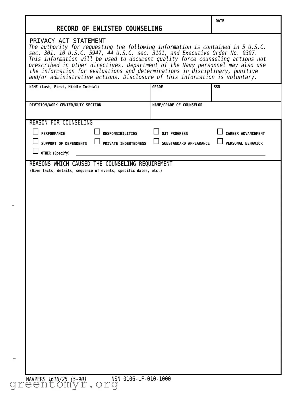 Fill in a Valid Navpers 1616 25 Template