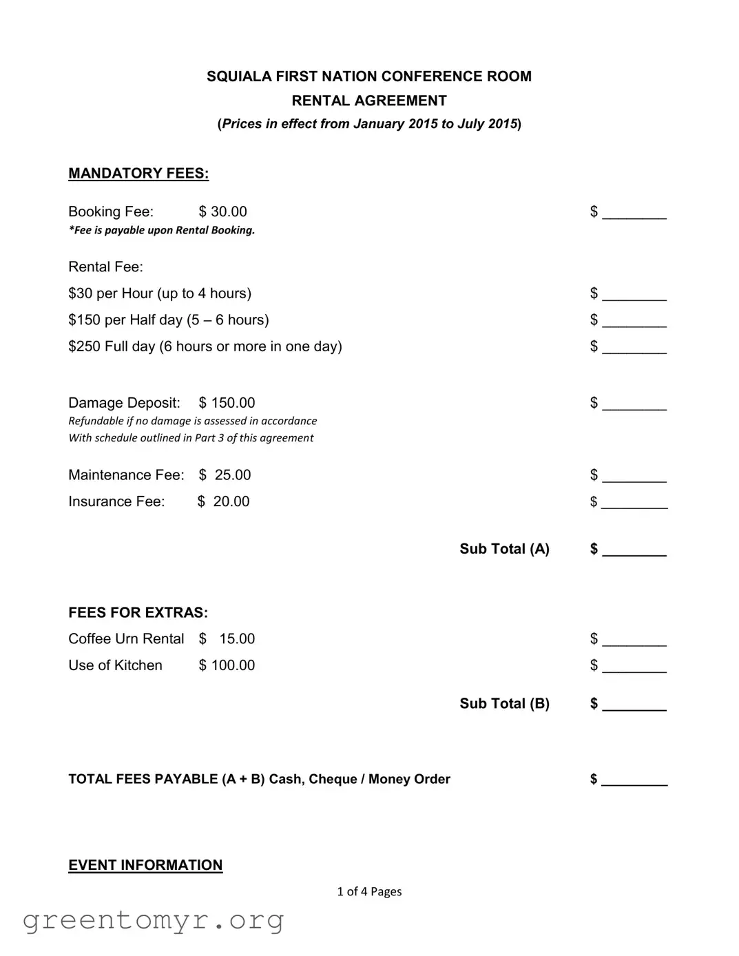 Fill in a Valid Meeting Room Rental Agreement Template