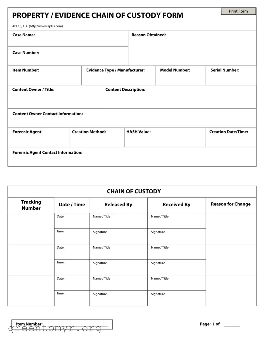 Fill in a Valid Chain Of Custody Template