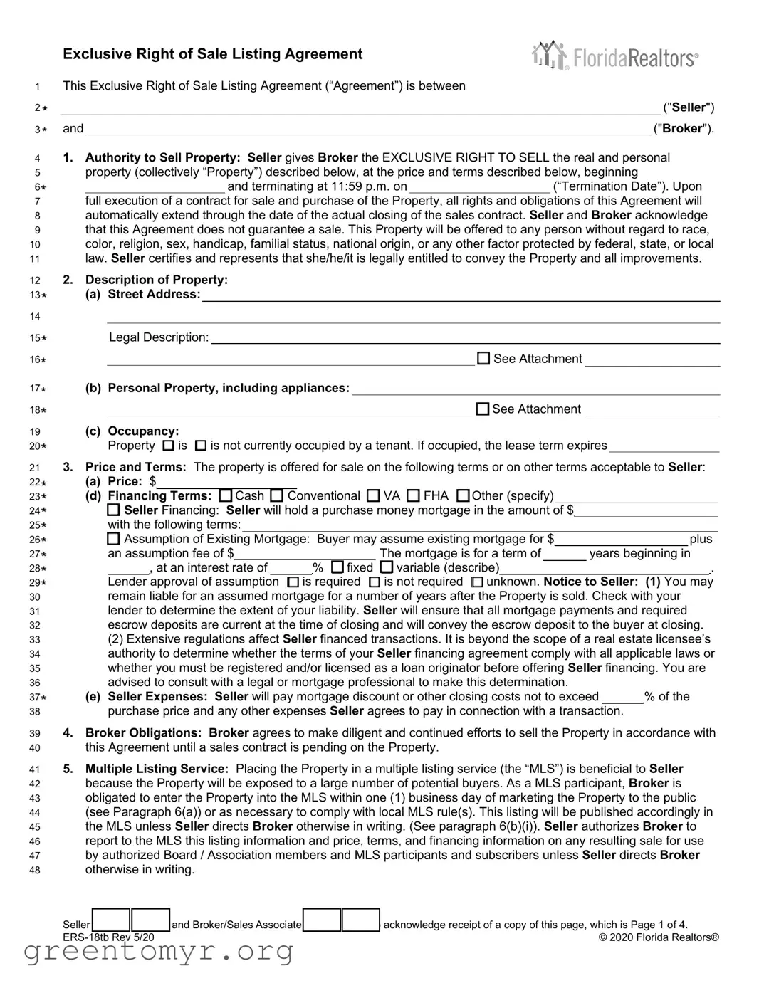 Fill in a Valid Florida Listing Agreement Template