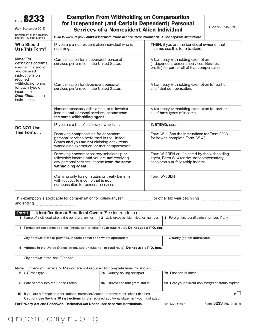 Fill in a Valid IRS 8233 Template