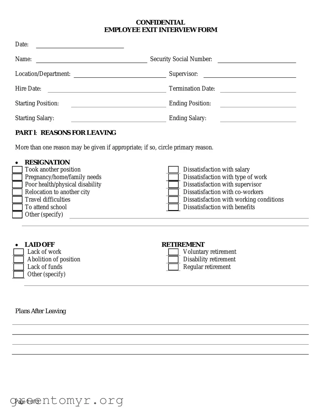 Fill in a Valid Exit Interview Template