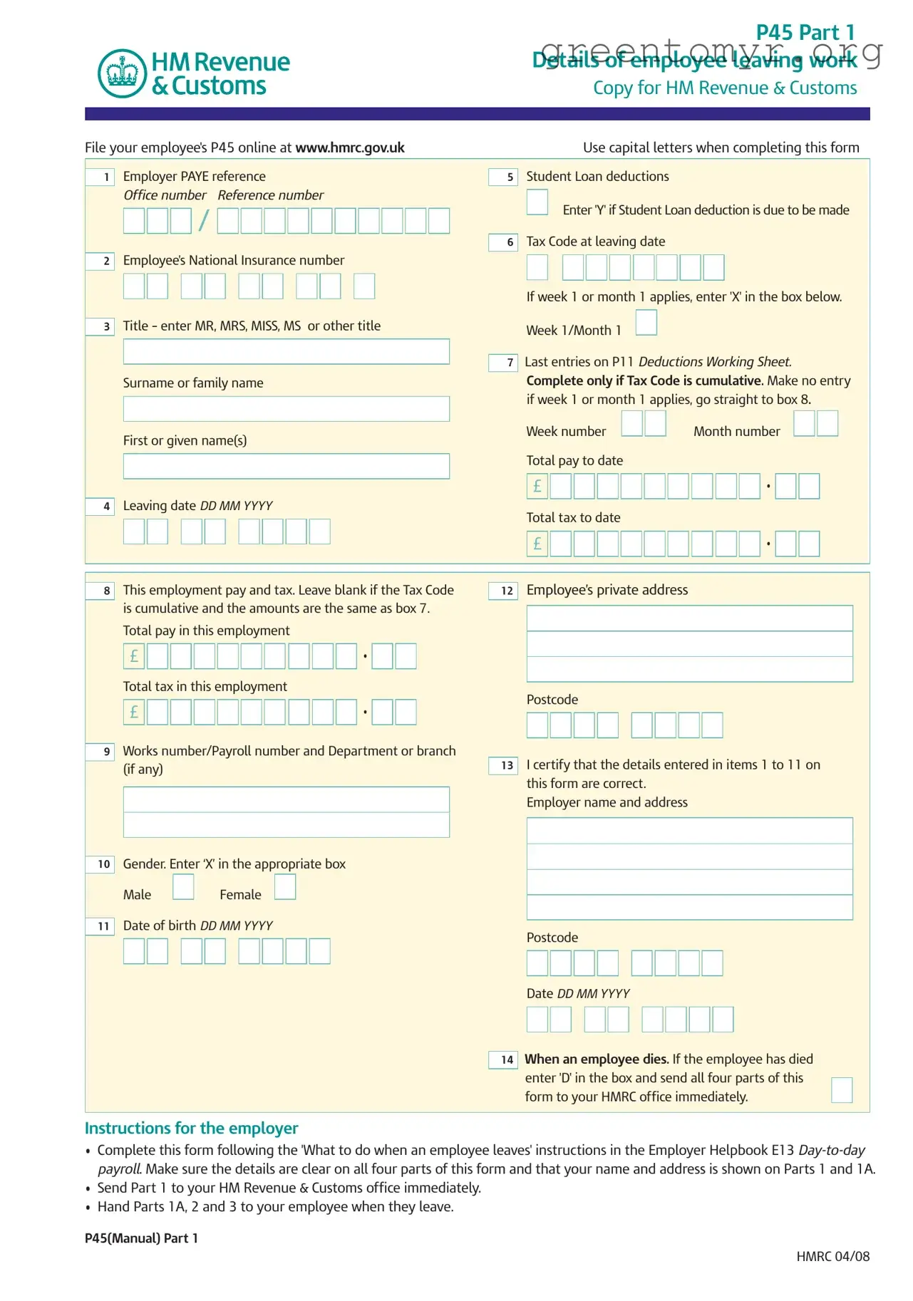 Fill in a Valid P 45 It Template