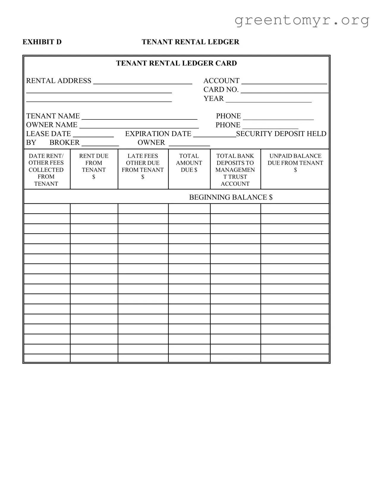 Fill in a Valid Tenant Ledger Card Template