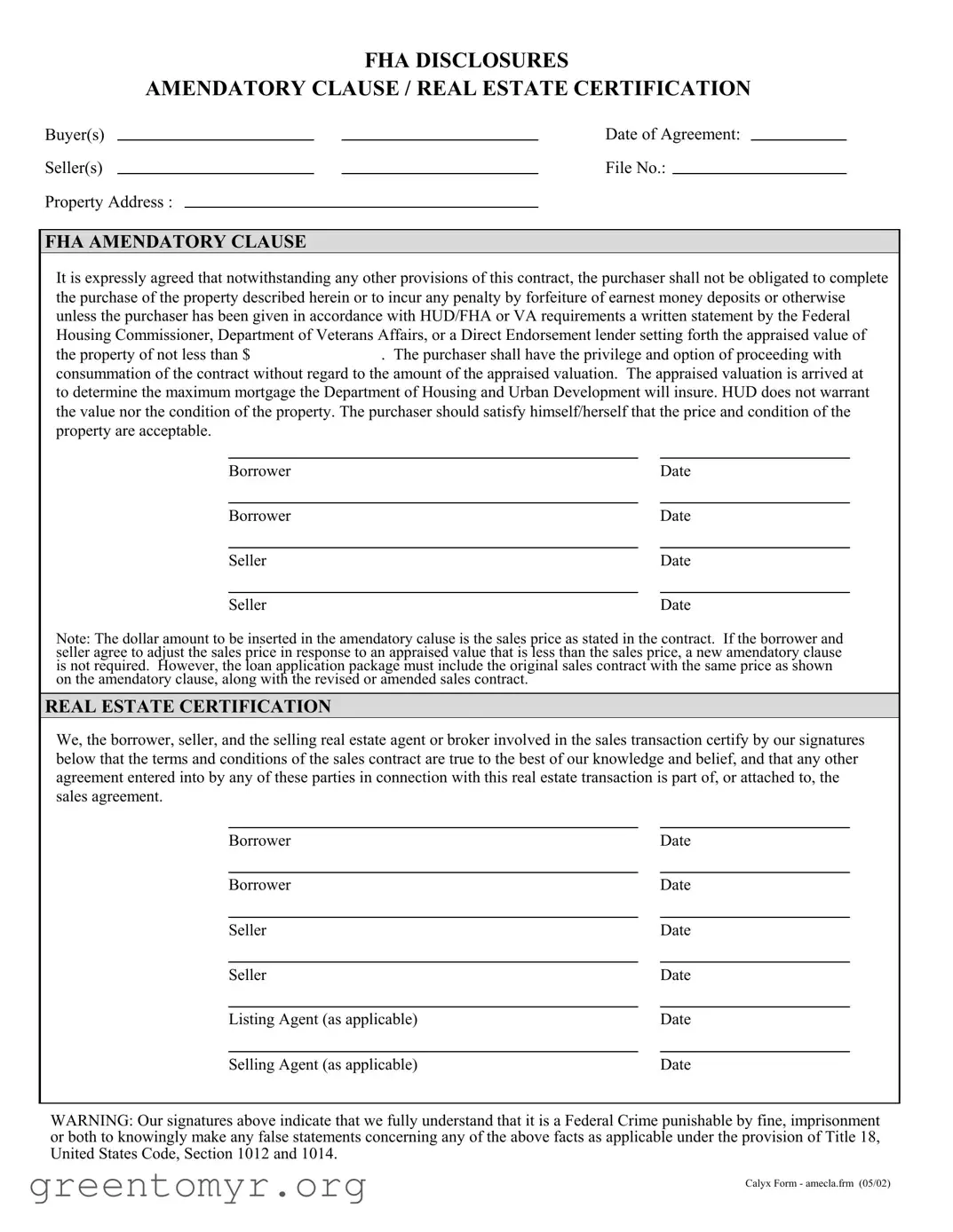 Fill in a Valid Fha Amendatory Clause Template