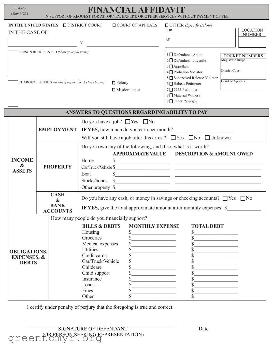 Fill in a Valid Financial Affidavit CJA-23 Template