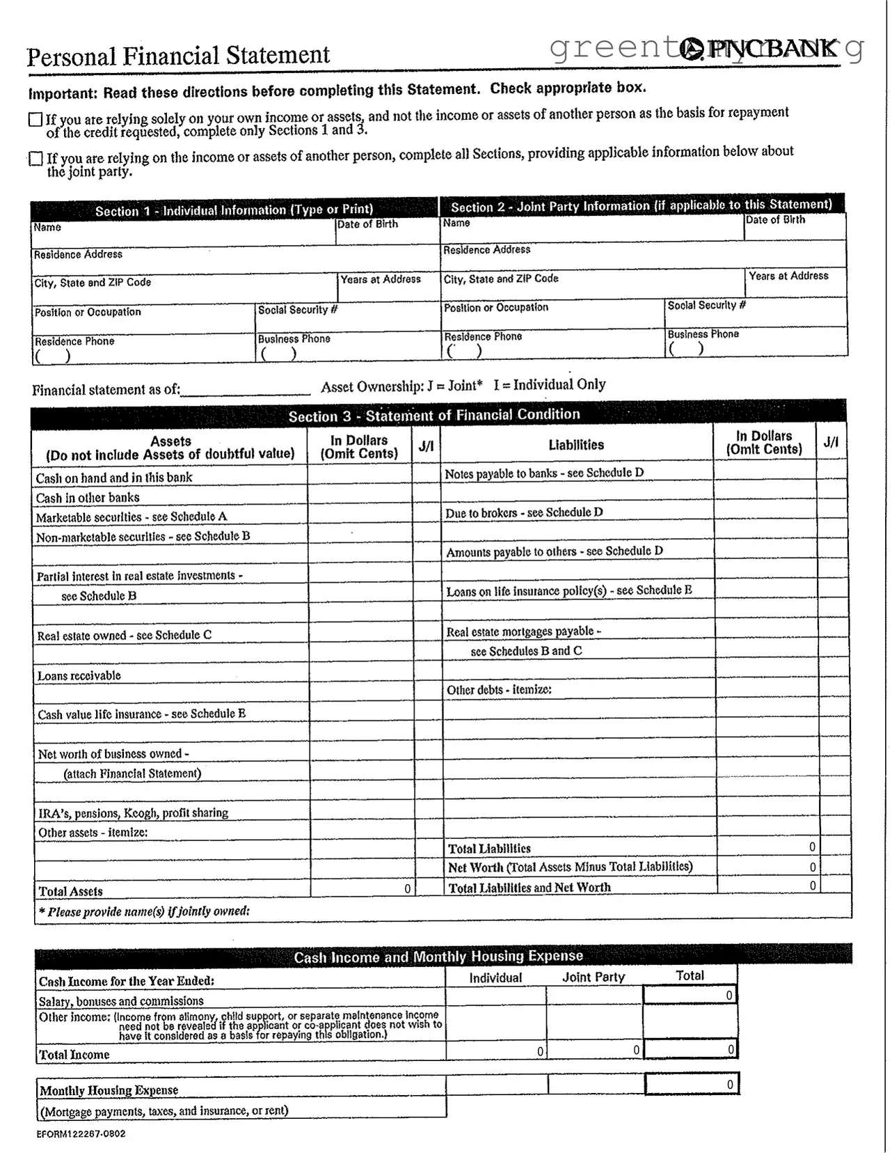 Fill in a Valid Pnc Bank Statement Template