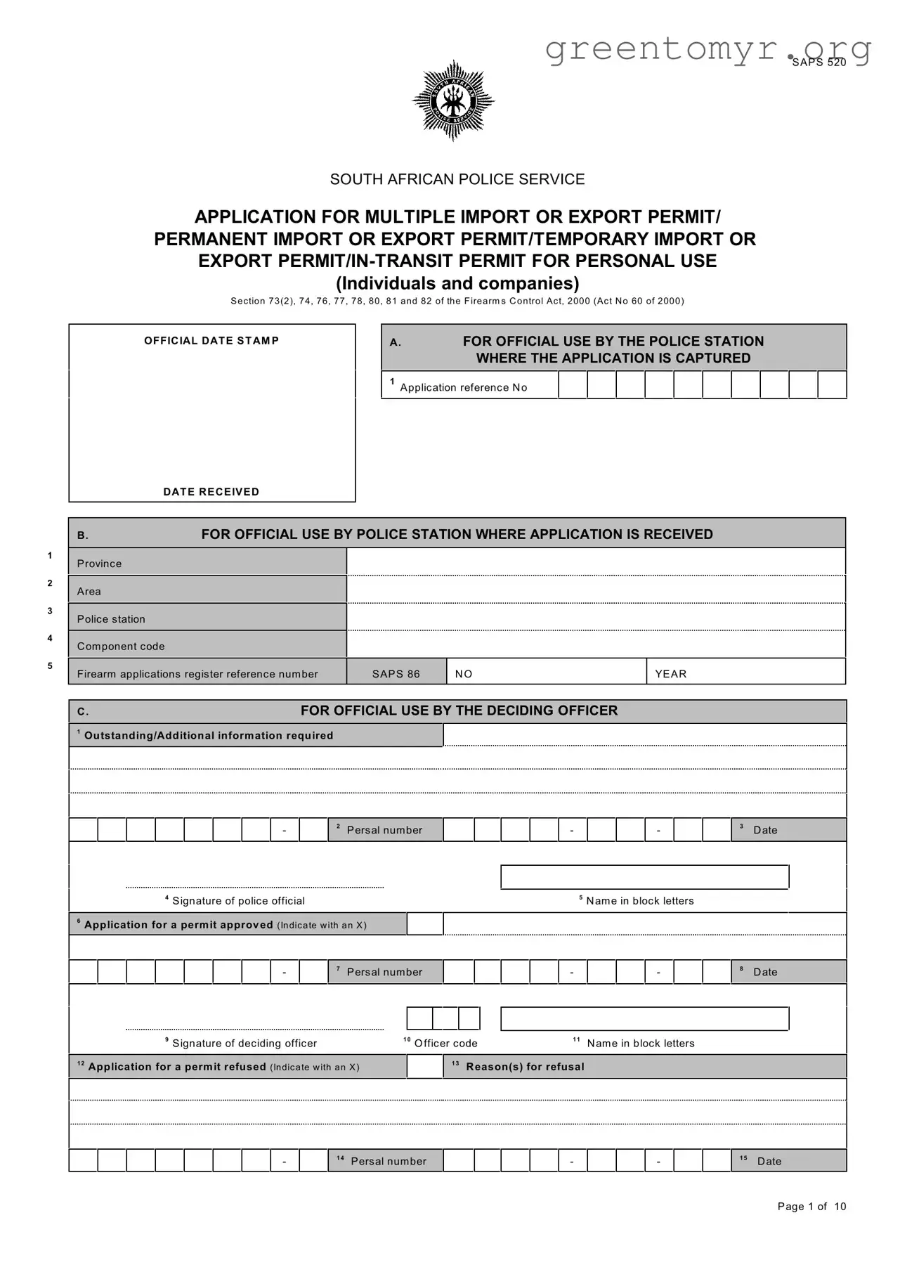 Fill in a Valid Saps 520 Template