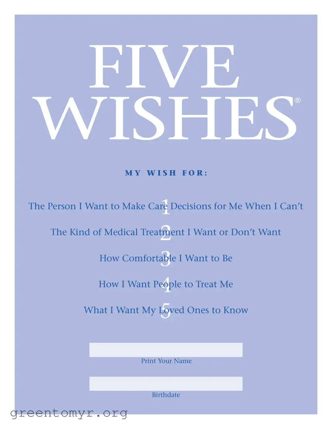 Fill in a Valid 5 Wishes Document Template