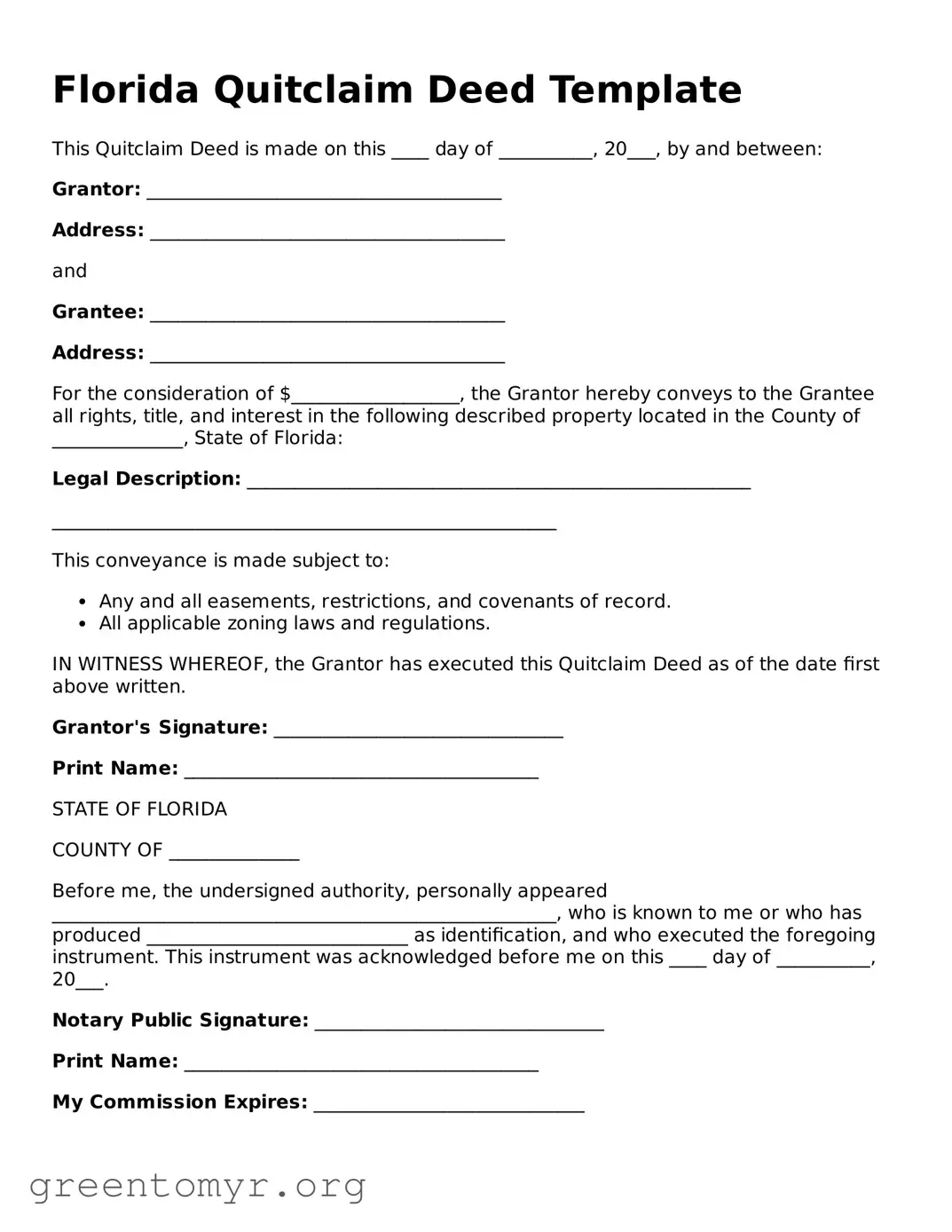 Quitclaim Deed Form for the State of Florida