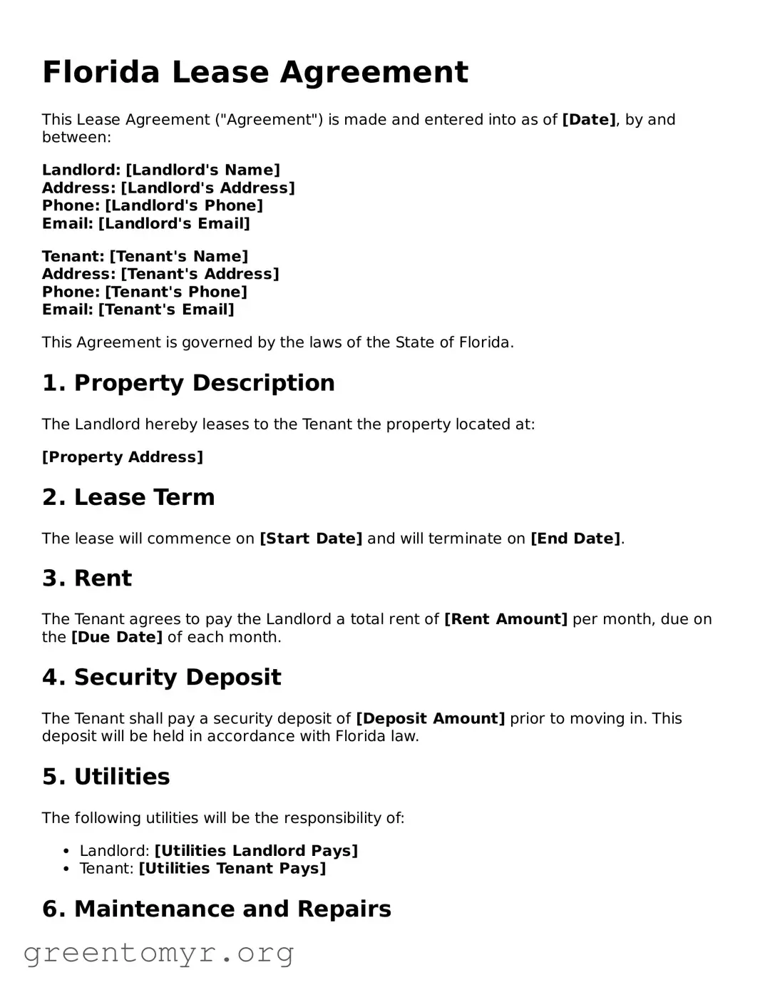 Lease Agreement Form for the State of Florida