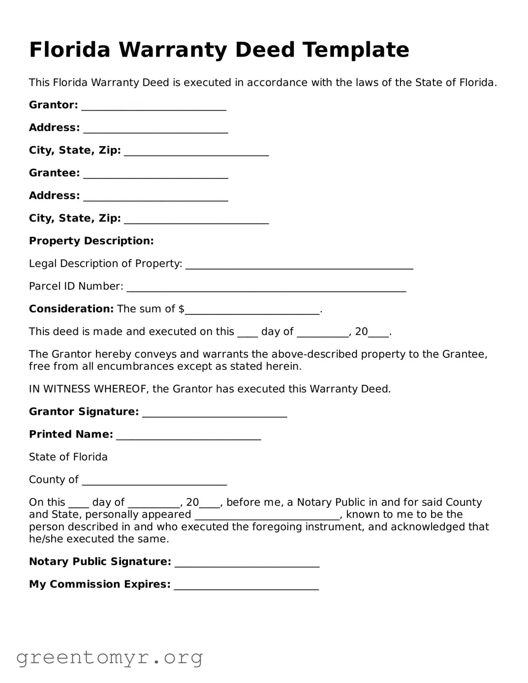 Deed Form for the State of Florida