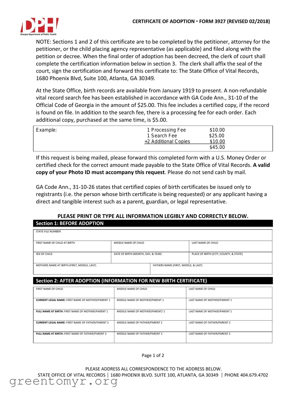 Fill in a Valid Georgia Adult Adoption Petition Template