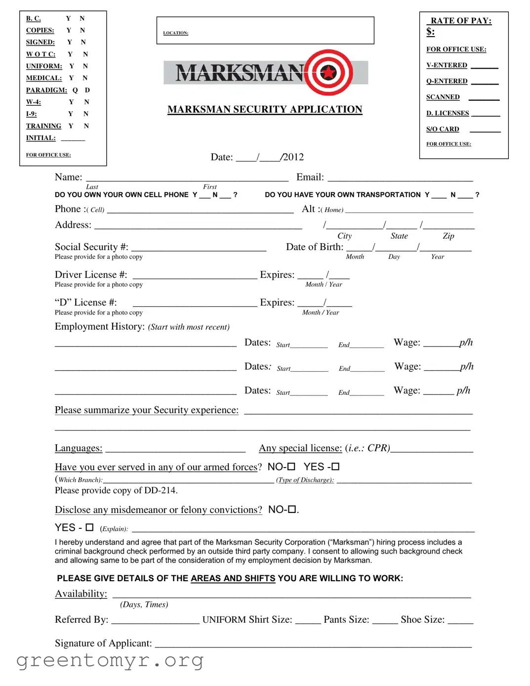 Fill in a Valid Marksman Security Template