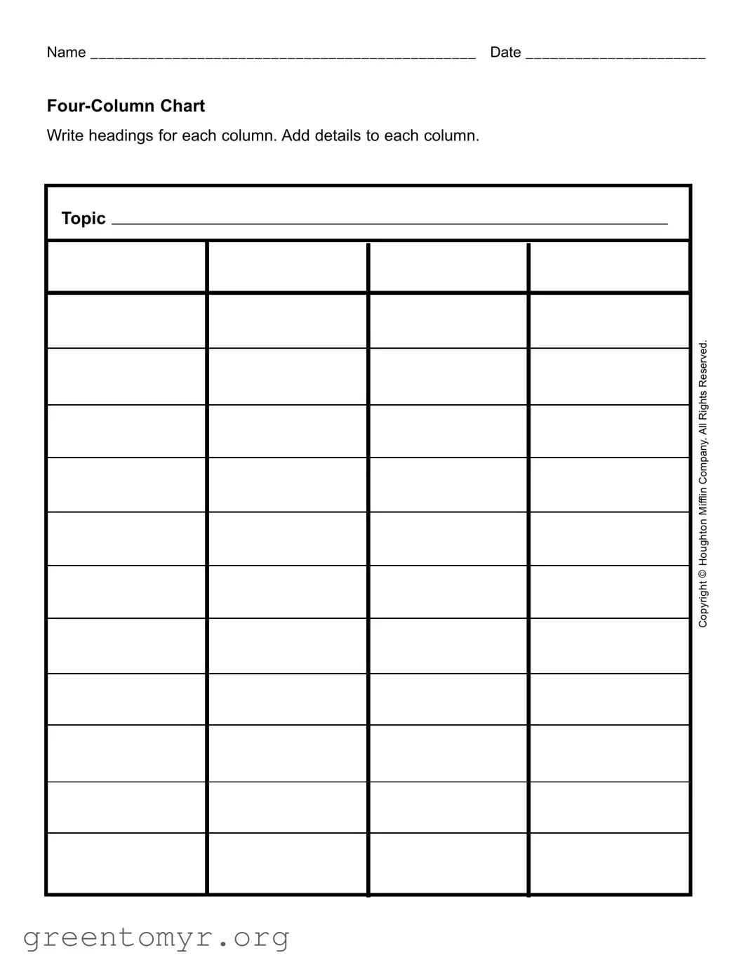 Fill in a Valid Four Column Chart Template