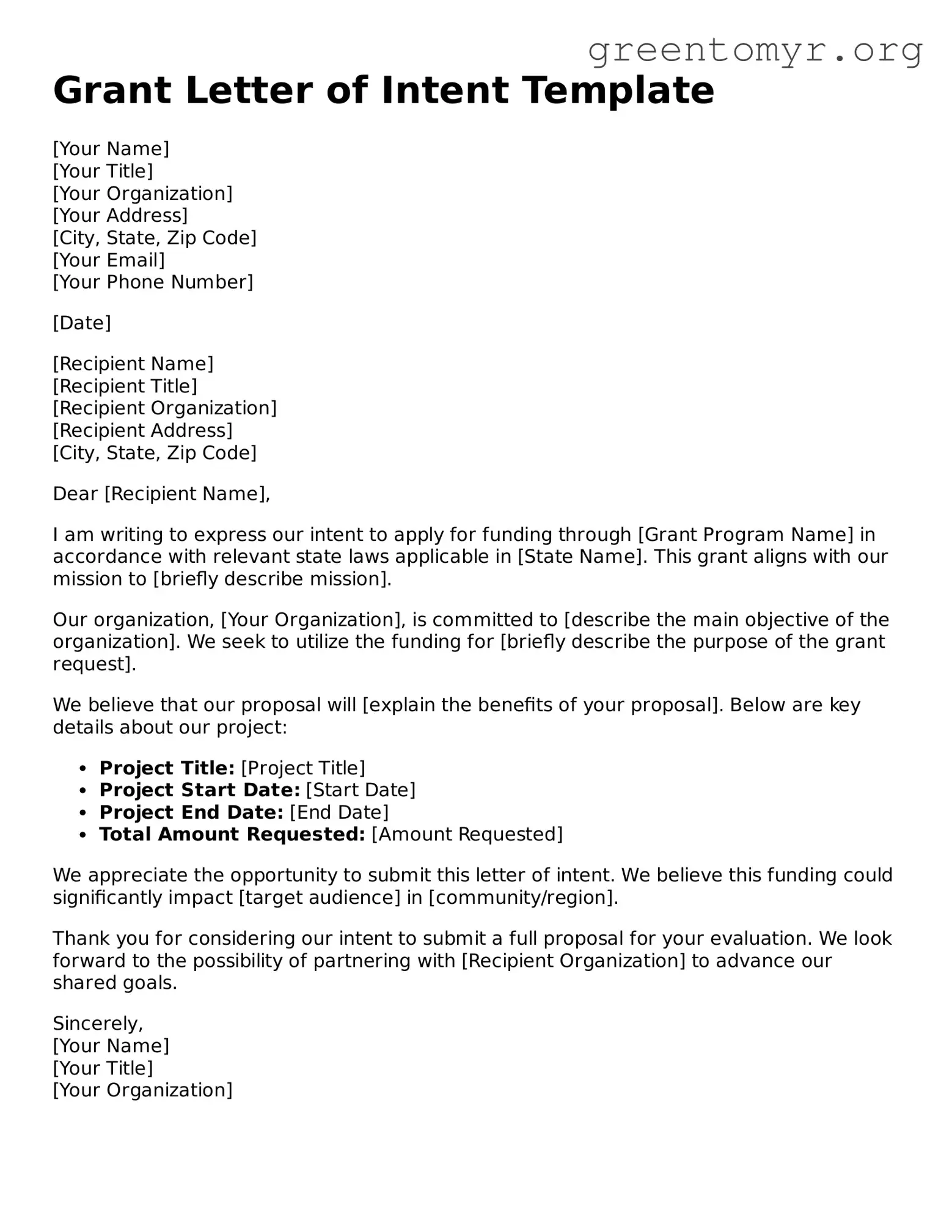 Valid Grant Letter of Intent Form
