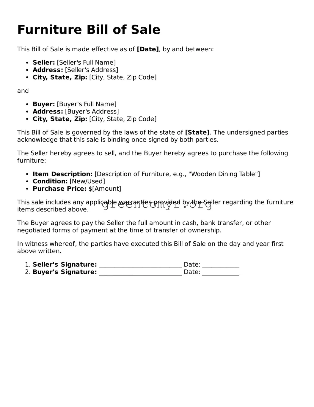 Valid Furniture Bill of Sale Form