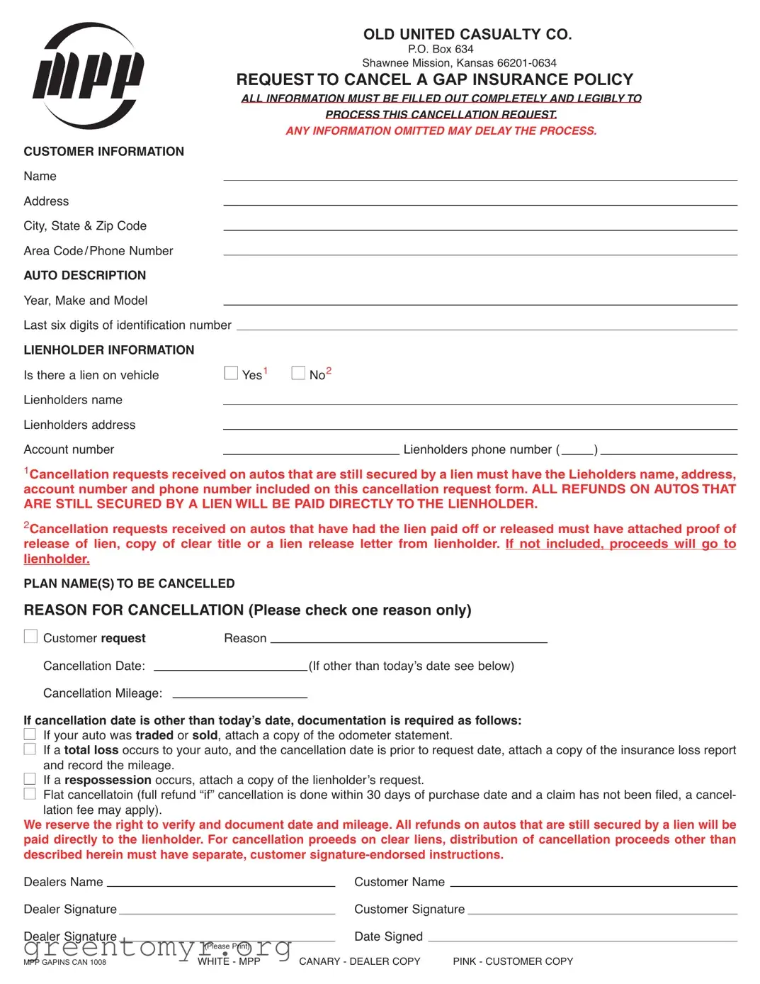 Fill in a Valid Mpp Cancel Template