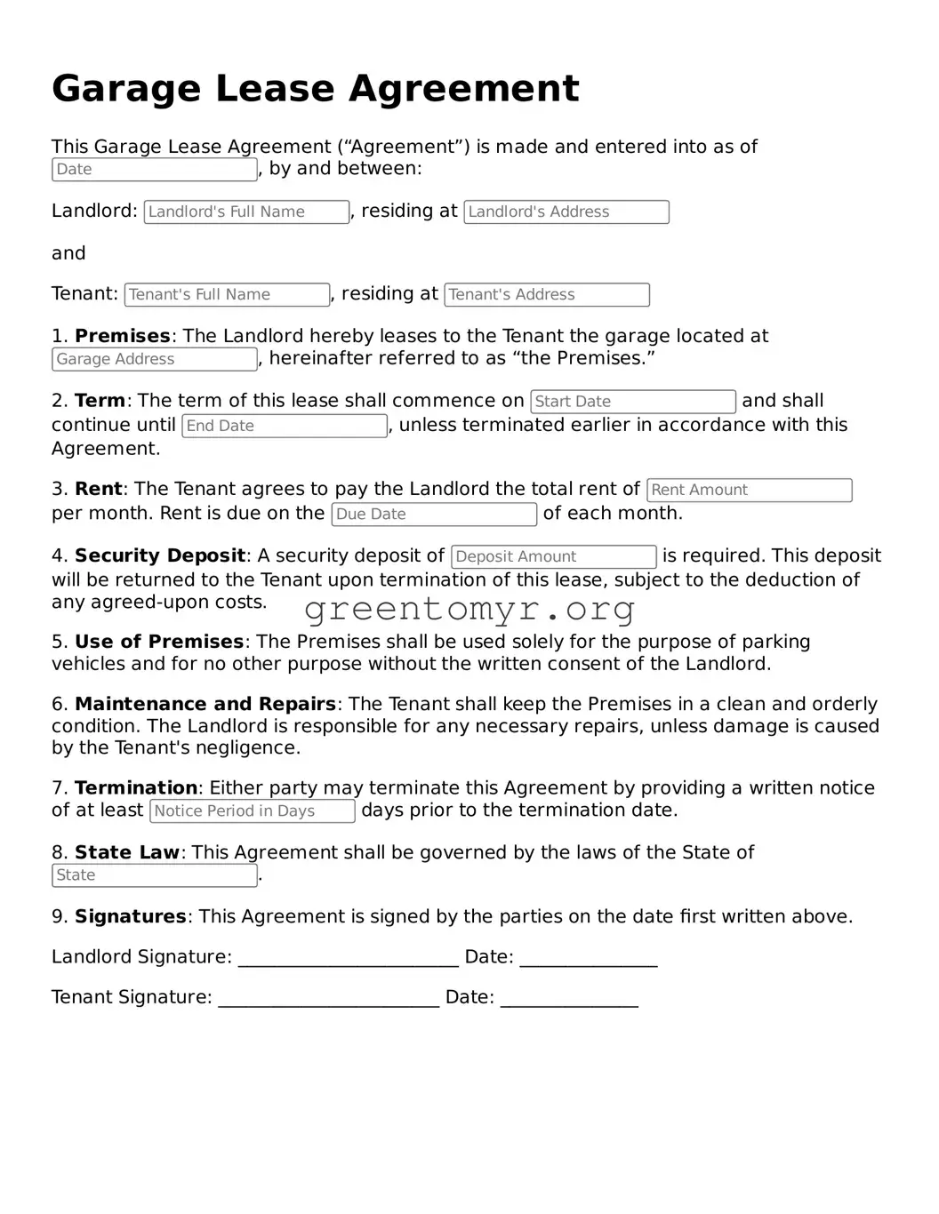 Valid Garage Lease Agreement Form