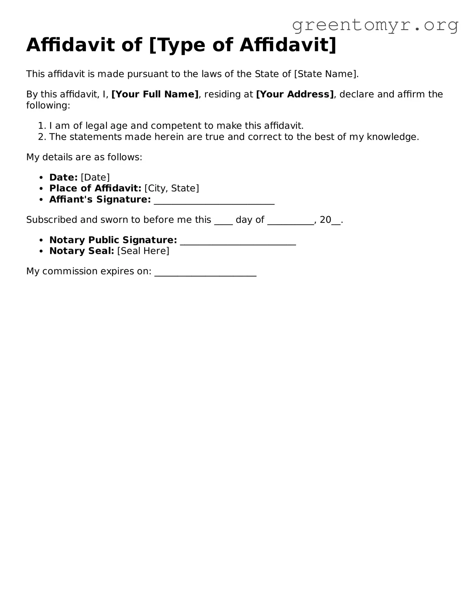 Valid Affidavit Form