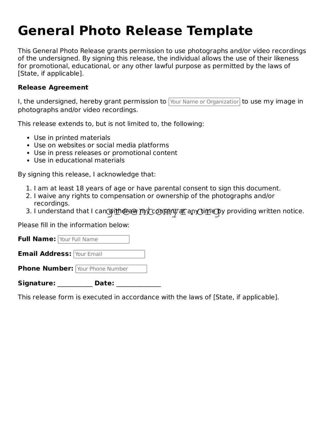 Valid General Photo Release Form