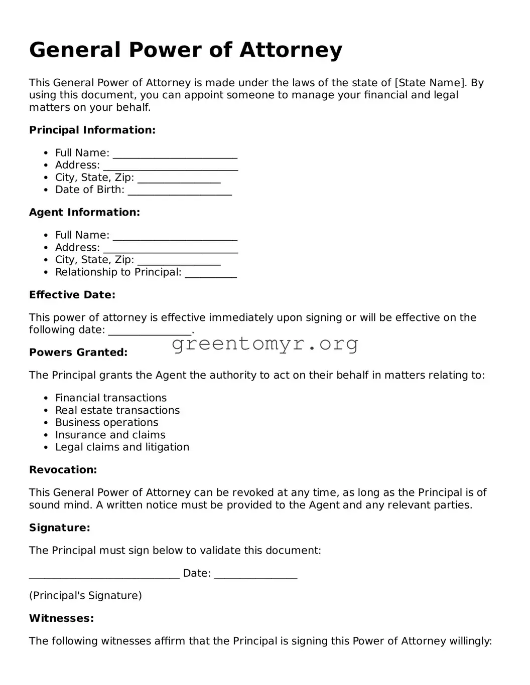 Valid General Power of Attorney Form