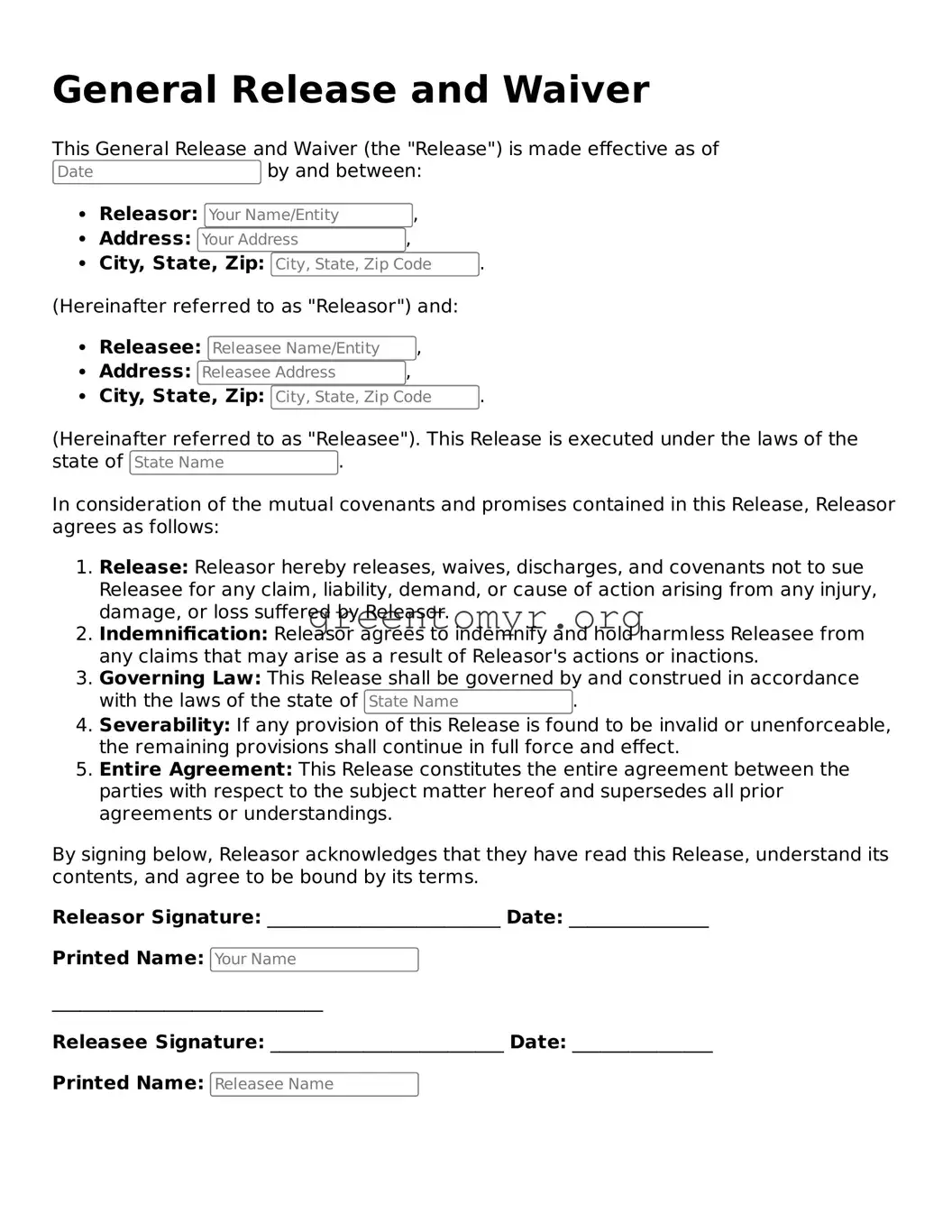 Valid General Release and Waiver Form