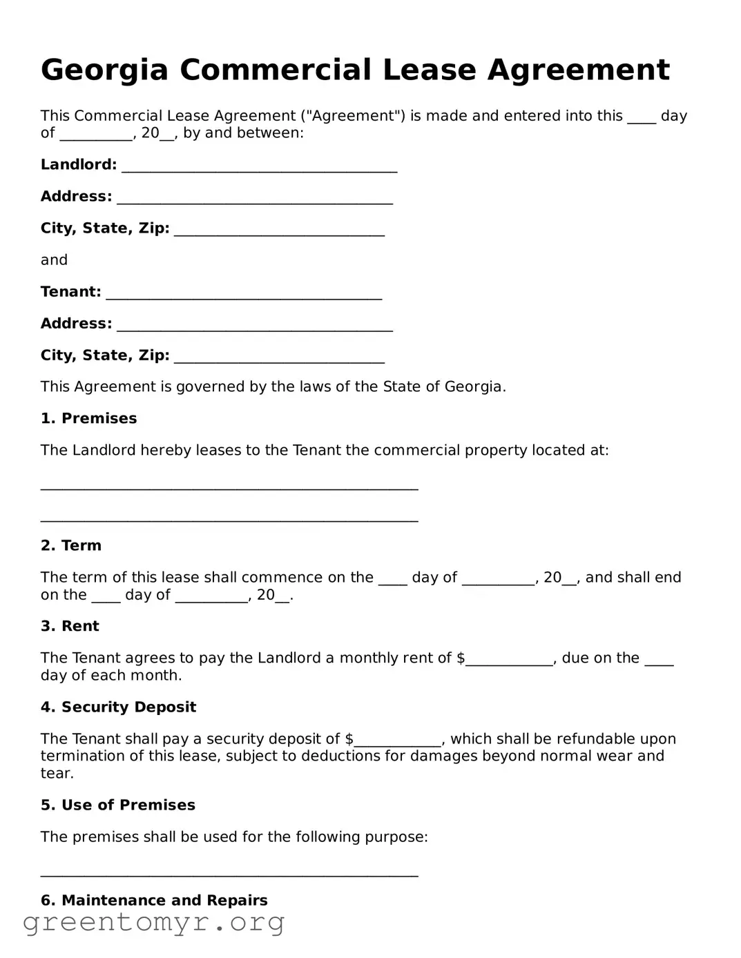 Commercial Lease Agreement Form for the State of Georgia