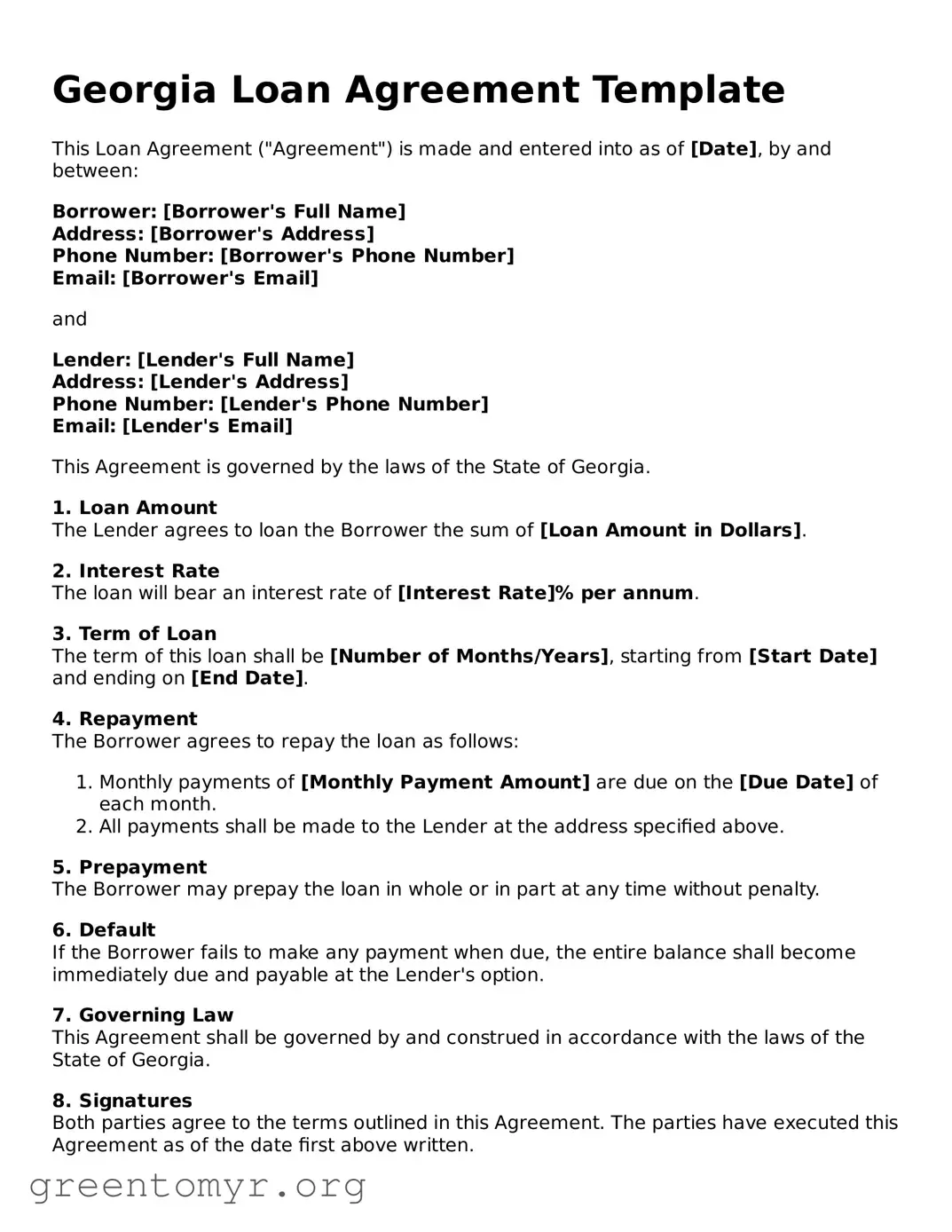 Loan Agreement Form for the State of Georgia