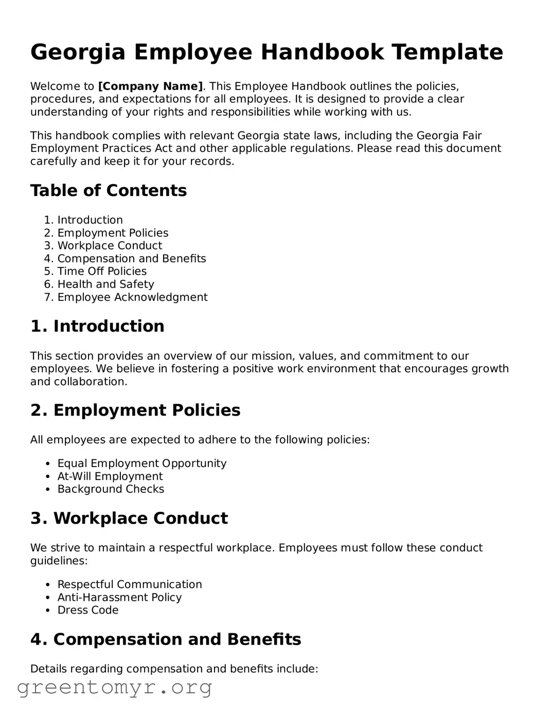 Employee Handbook Form for the State of Georgia