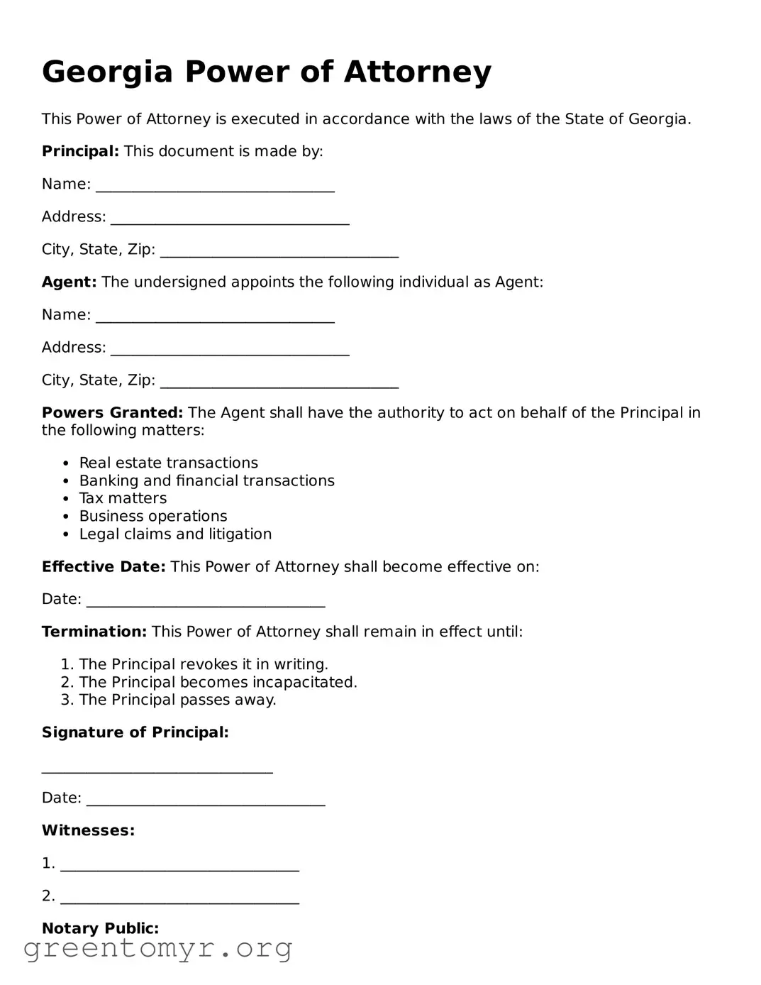 Power of Attorney Form for the State of Georgia