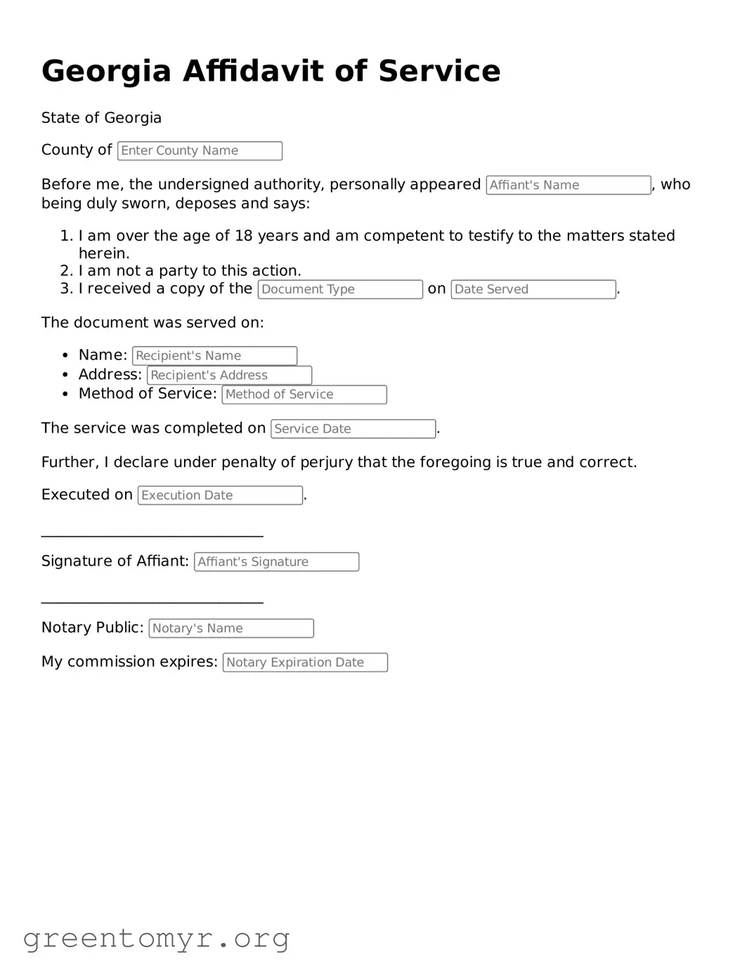 Affidavit of Service Form for the State of Georgia