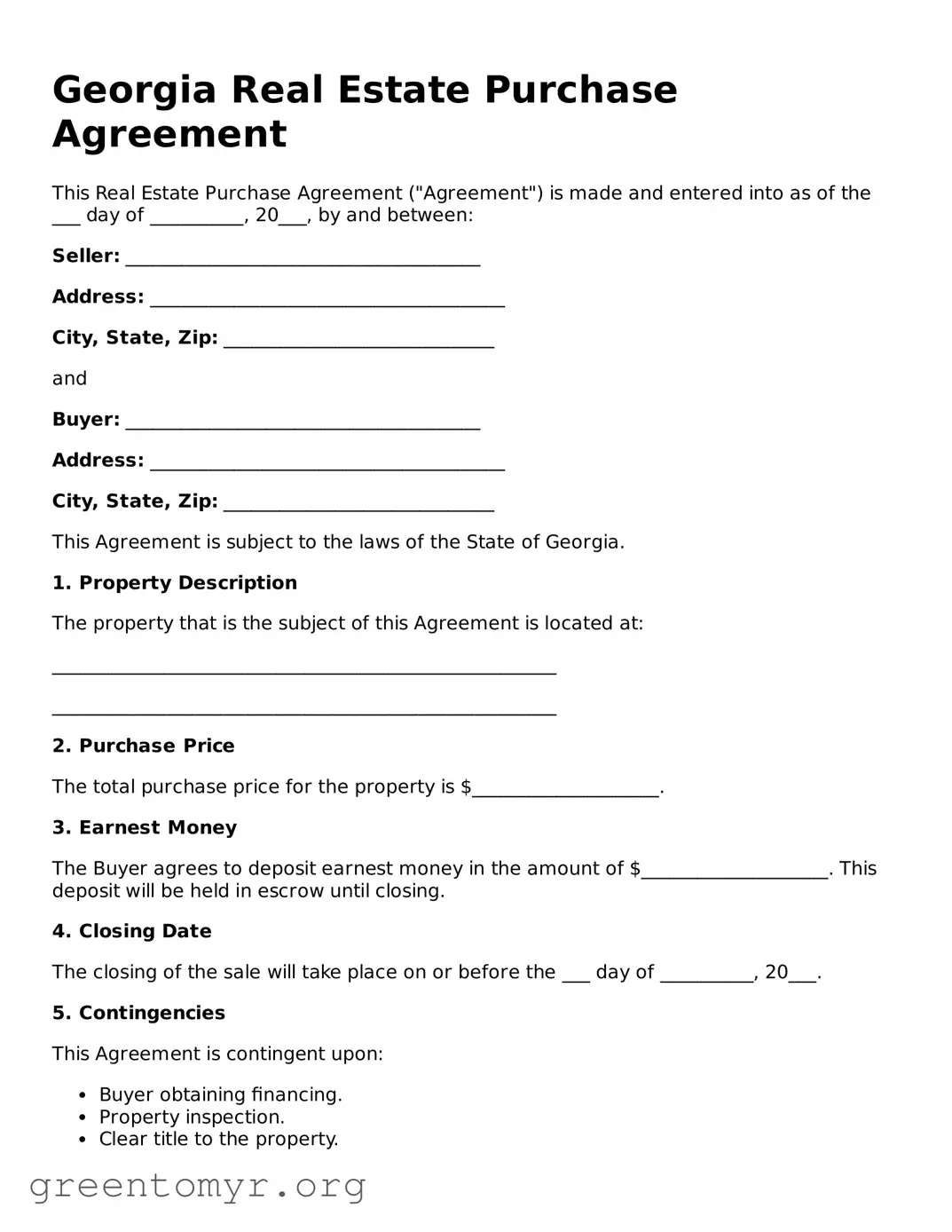 Real Estate Purchase Agreement Form for the State of Georgia
