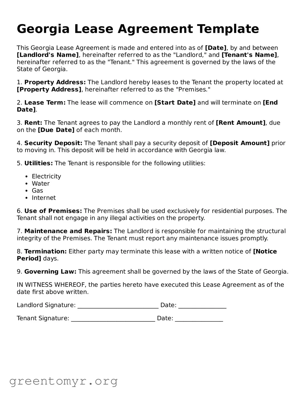 Lease Agreement Form for the State of Georgia