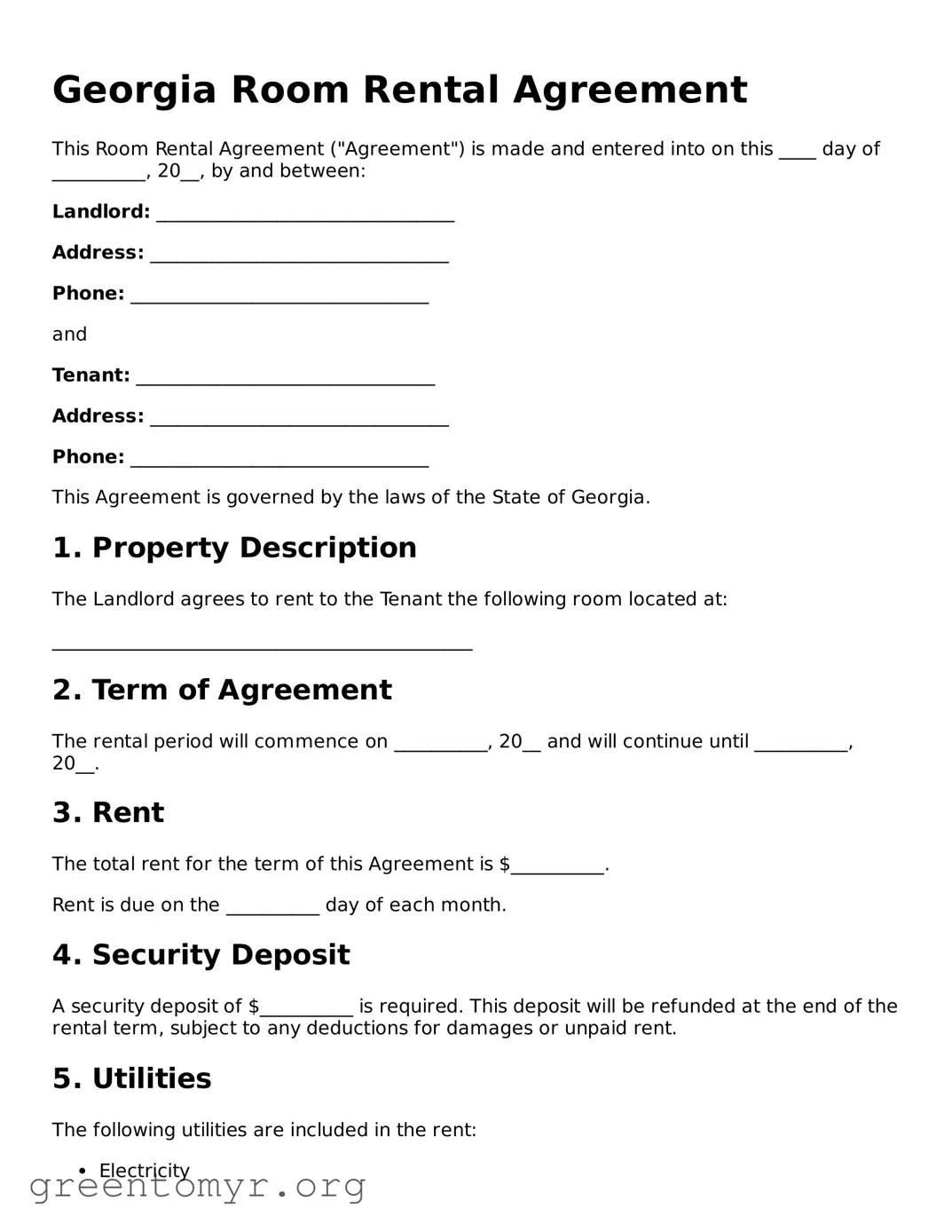 Room Rental Agreement Form for the State of Georgia
