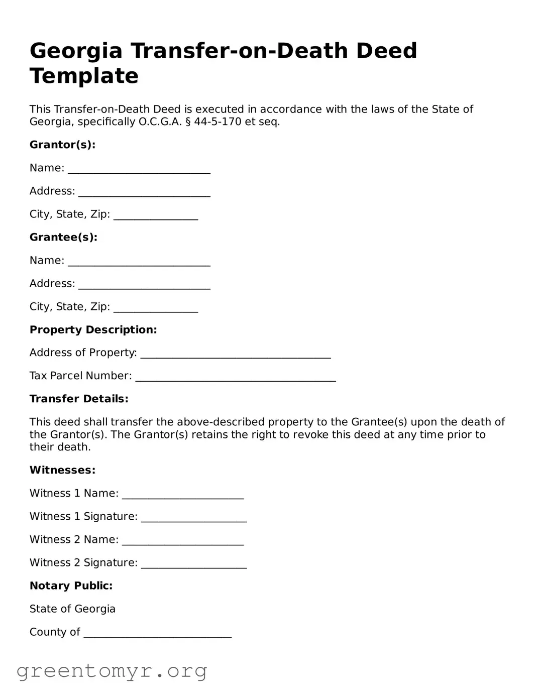 Transfer-on-Death Deed Form for the State of Georgia